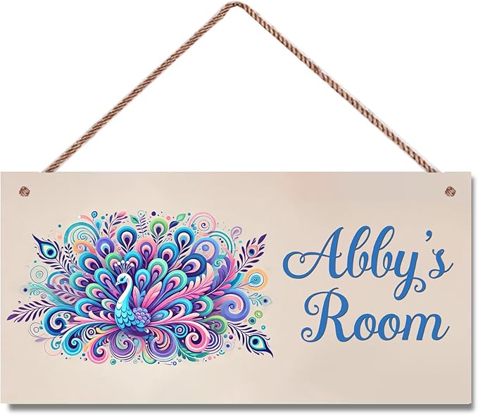 Personalized Signs Peacock Room Decor Custom Sign Nursery Girls Name Hanging Décor Kids Door Sign For Kids Room