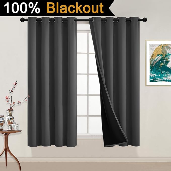 Yakamok Charcoal Grey 100% Blackout Curtains 54 Inches Long 52" Wide 2 PCS | - Image 2