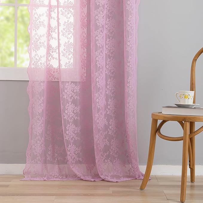YJ YANJUN Vintage Lace Curtains 72 Inches Long-Victorian Floral Pattern Lilac - Image 4