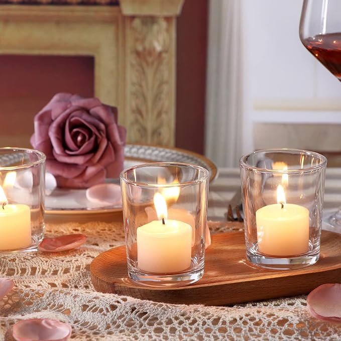 DARJEN Votive Candle Holders Set of 12 - Glass Votives Holder - Clear Floating Tealight Candle Holder Bulk for Table Centerpieces & Wedding Decor