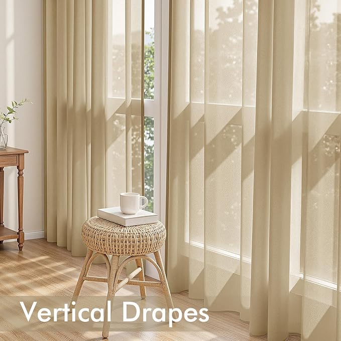 MIULEE Beige Sheer Curtains 63 Inches Long 4 Panels 42 x 63 Inches | Light - Image 5