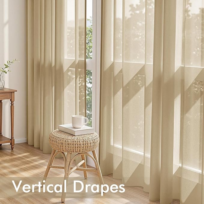MIULEE Beige Sheer Curtains 102 Inches Long 4 Panels 42 x 102 Inches | Light - Image 5
