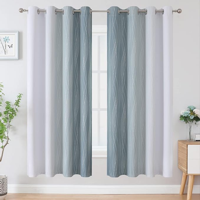 Stone Blue and Greyish White Blackout Curtains - Image 2