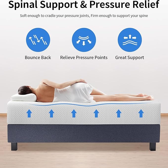 PayLessHere 12 Inch Twin XL Green Tea Memory Foam Mattress Cooling Gel Infused Mattress,Medium Firm Mattresses Fiberglass Free/CertiPUR-US Certified/Bed-in-a-Box/Pressure Relieving Twin XL Size,White