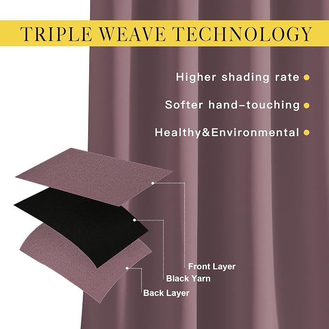 NICETOWN Blackout Dry Rose Curtains 48 inch Length - Image 3