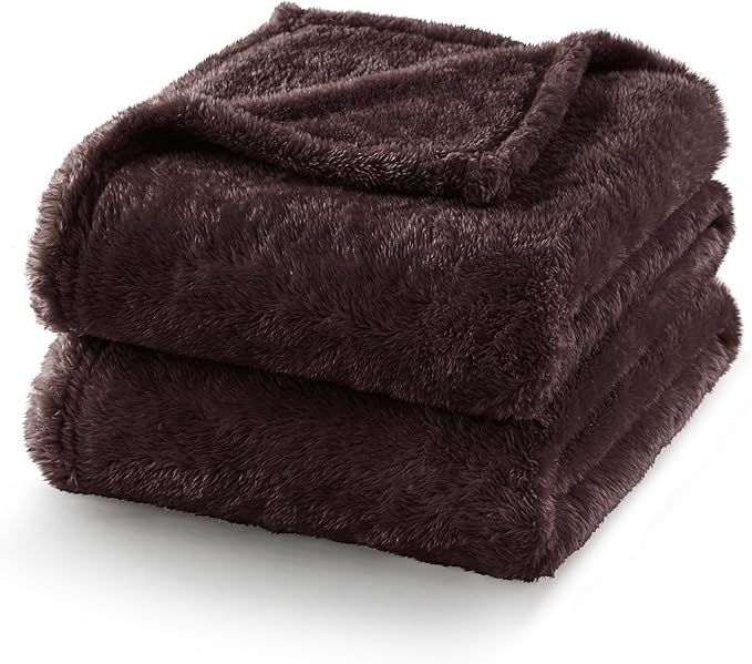 Exclusivo Mezcla Plush Fuzzy Fleece Bed Blanket Queen Size, Super Soft, Fluffy and Warm Blankets，Suitable for All Seasons (Coffee, 90x90 Inches)