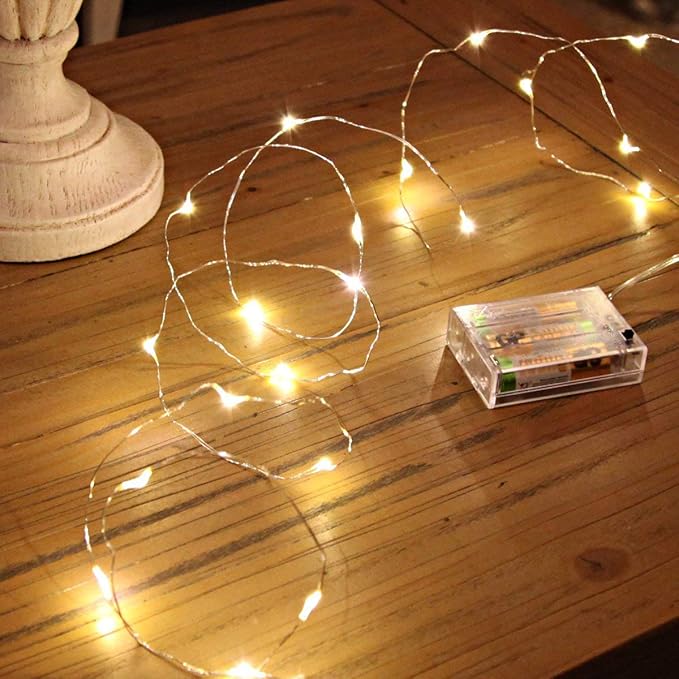 Led Fairy Lights Battery Operated, 2 Packs Mini Battery Powered Copper Wire Starry Fairy Lights for Bedroom, Christmas, Parties, Wedding, Centerpiece, Decoration (5m/16ft Warm White)