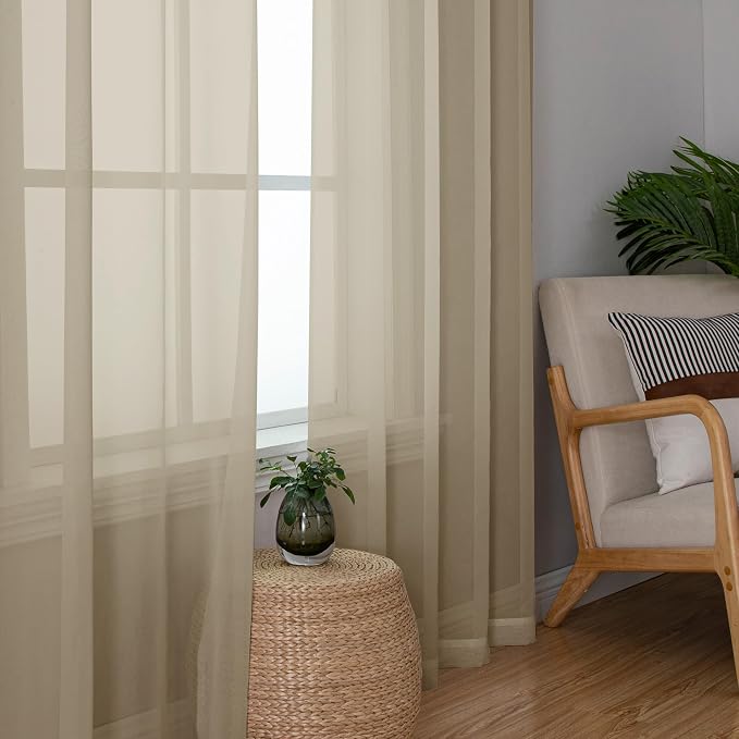 Taupe Sheer Curtains 72 Inch Length 2 Panels, Light Filtering Soft Solid Voile - Image 4
