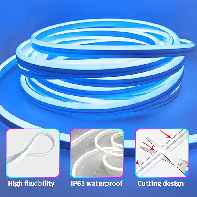 32.8ft 24V RGB LED neon Rope Lights LED neon Lights with Remote Control APP Control IP65 Waterproof Flexible Neon LED Strip Lights for Bedroom Room Outdoors Décor