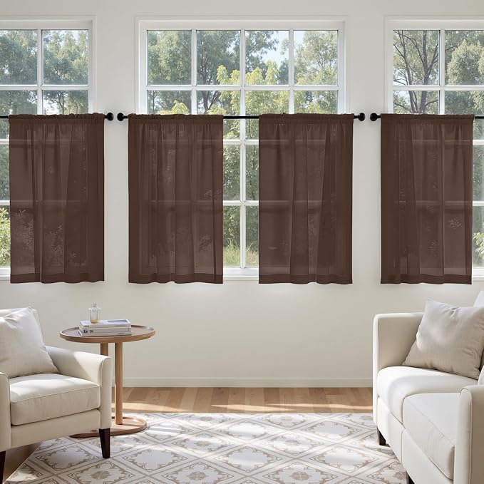 MIULEE Chocolate Sheer Curtains 63 Inches Long 4 Panels 42 x 63 Inches | Light - Image 4