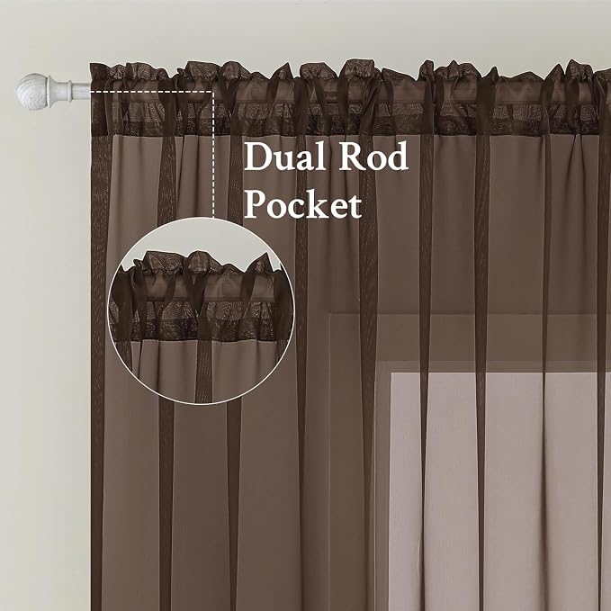 MIULEE Chocolate Brown Sheer Curtains 54 X 72 Inches, 2 Panels | Voile Drapes - Image 2