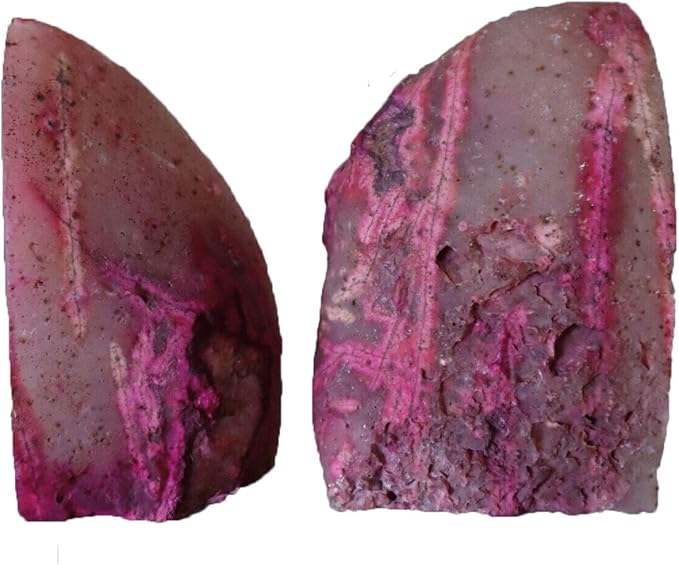 AMOYSTONE Large Pink Agate Decorative Bookends Dyed Polished 1 Pair 6-8 Lbs Natural Heavy Duty Crystal Book Stopper