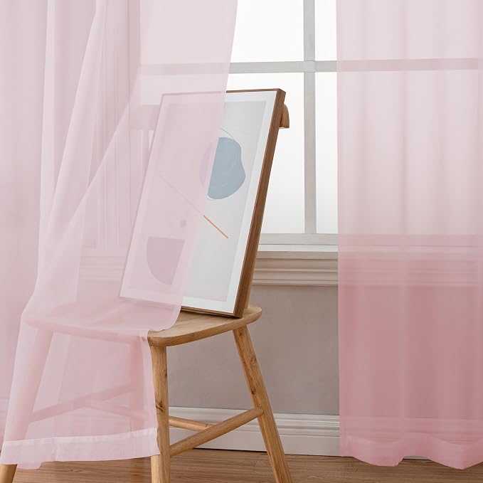 Extra Long Sheer Curtains 96 Inches Long, Rod Pocket Airy Solid Blush Sheer - Image 3