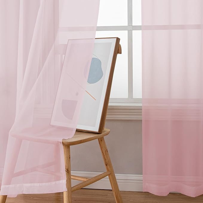 OWEINE Sheer Curtains 90 Inches Long 2 Panels Set, Light Filtering Fimly Voile Solid Blush Window Curtain Panels for Living Room Bedroom, Soft Voile Sheer Curtains & Drapes, Total 84 Inches Width