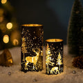 Glasseam Christmas Hurricane Candle Holder: 2 Pcs Black Candle Holders for Pillar Candles Cylinder Mercury Glass Candle Holder Reindeer Candle Holders for Table Centerpiece Thanksgiving Decorations
