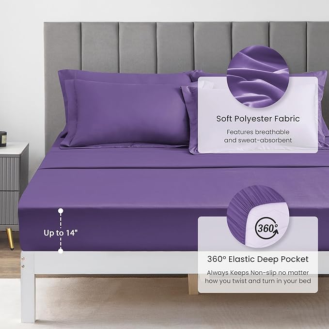 Love's cabin Queen Comforter Set Purple, 7 Pieces Queen Bed in a Bag, All Season Bedding Sets with 1 Comforter, 1 Flat Sheet, 1 Fitted Sheet, 2 Pillowcase and 2 Pillow Sham