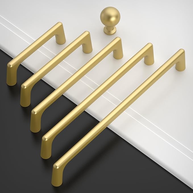 Amerdeco 10 Pack Brushed Gold Cabinet Pulls 3 Inch(76MM) Hole Centers Kitchen Cabinet Handles Hardware Kitchen Handles for Cabinets Cupboard Handles Drawer Pulls ZH0041