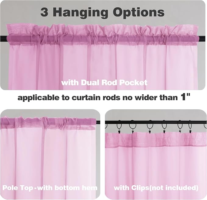 Chyhomenyc Pink Sheer Curtains 84 Inches Long 2 Panels, Light Filtering Pink - Image 5