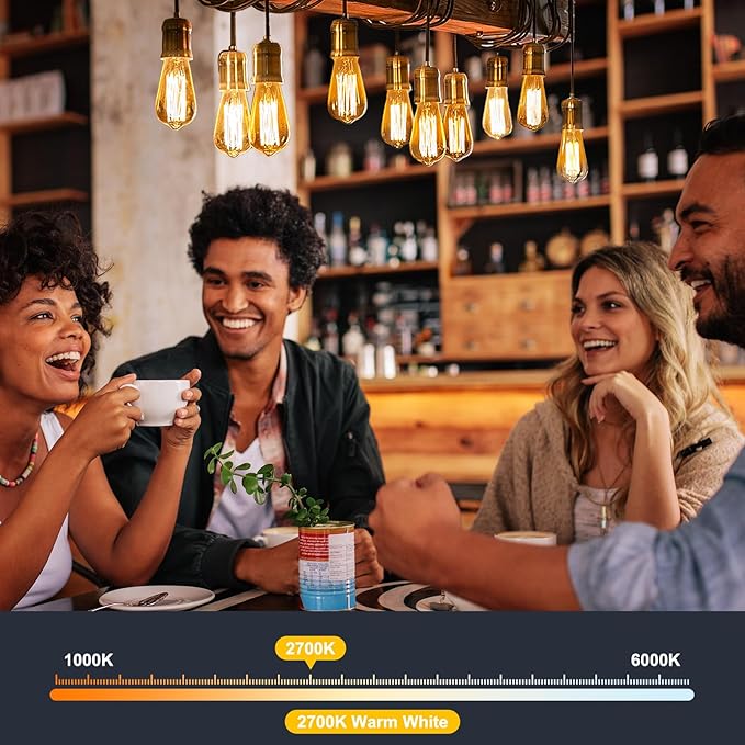 Brightown 4 Pack LED Edison Bulbs, 6W, Equivalent 60W, High Bright 2700K Warm White,750 Lumens, Non-Dimmable, E26 Medium Base ST58 Antique Filament Bulbs with 83+ CRI for Ceiling Fan Bathroom Porch