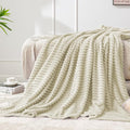 BEDELITE Ribbed Jacquard Beige Fleece Throw Blanket by BEDELITE