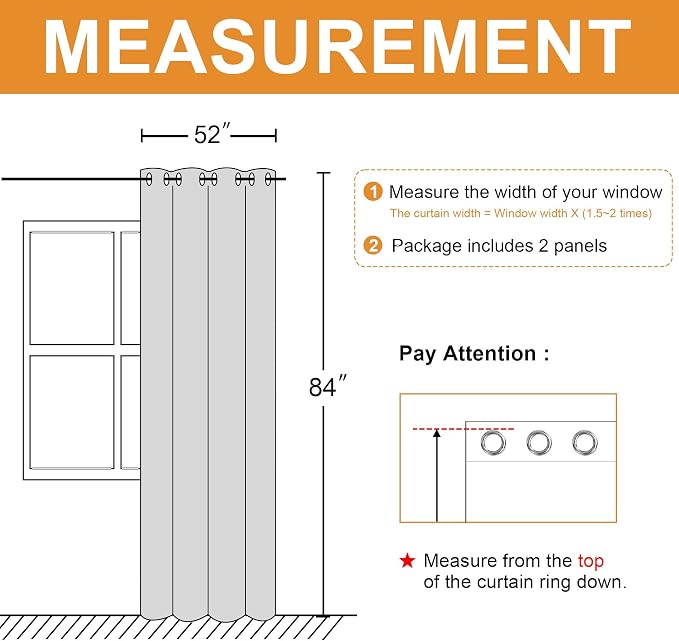 Blackout Curtains for Bedroom, 52 x 84 Inch, 2 Panels | Thermal Insulated & - Image 7