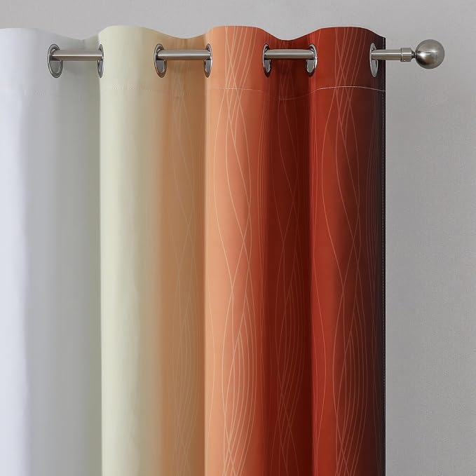 Burnt Orange and Greyish White Ombre Blackout Curtains 52Wx84L Inch Long | - Image 4