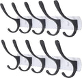 SKOLOO Modern Metal Wall Coat Rack with 5 Hooks, Pack of 2, Sturdy Wall Hook Rack Rail for Hanging Coat, Jacket, Clothes, Hat, Black on White