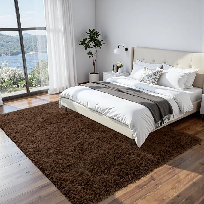 6x9 Fluffy Shag Area Rugs for Living Room Bedroom: Soft Plush Carpet Brown | - Image 2