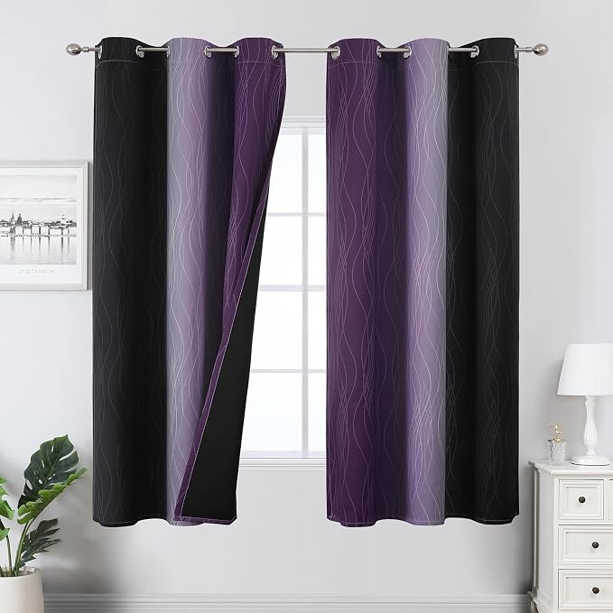 Black and Purple Ombre Blackout Curtains 63 Inch Length | Room Darkening by ESTELARTEXTILER