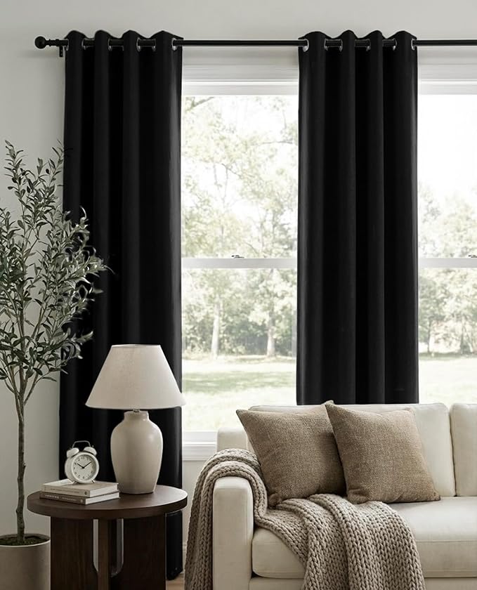 100% Blackout Linen Textured Curtains 108 Inch Long, Light Blocking, Thermal - Image 2