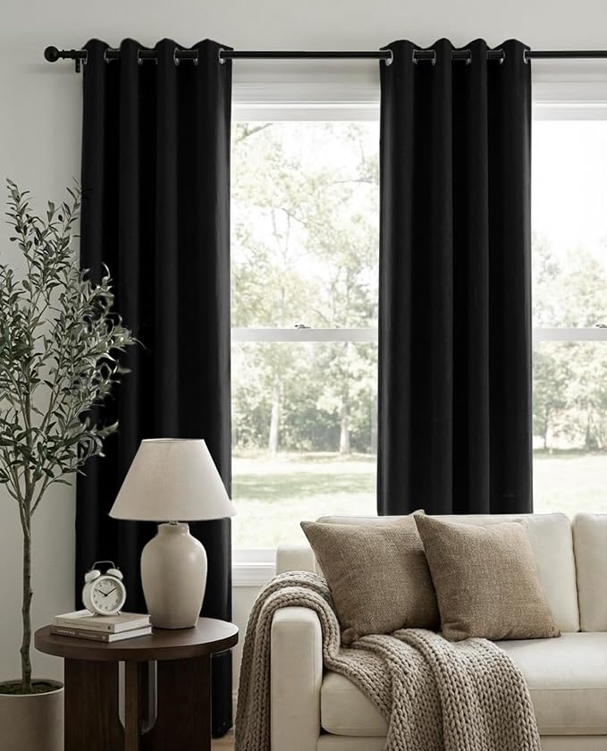 100% Blackout Linen Textured Curtains 90 Inch Long, Light Blocking, Thermal - Image 2