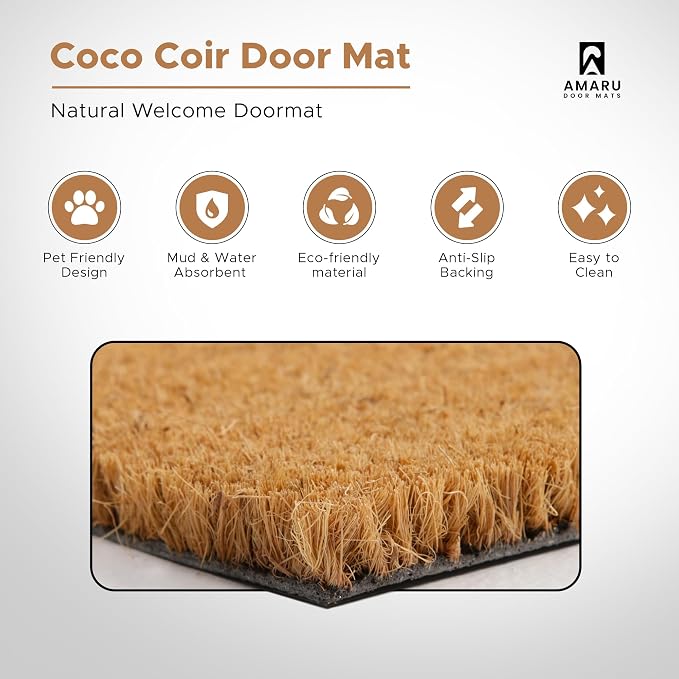 Coir Welcome Mat, 17 x 29 in | 100% Natural Coir, Anti-Shedding, Durable PVC - Image 3