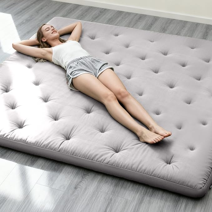 ZonLi Japanese Floor Futon Mattress Full Size 75"x 54", 100% Cotton Cover 4'' Thicken Tatami Mattress, Foldable Sleeping Pad, Portable Dormitory Tatami Mat, Roll Up Floor Lounger Bed for Adult