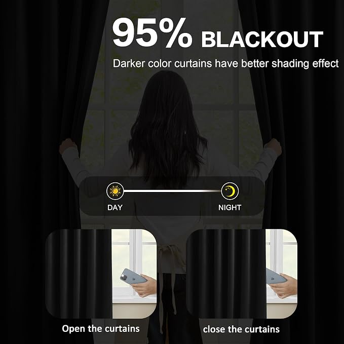 72 Inch Wide Black Pinch Pleated Curtains 72 x 84, Thermal Insulated Noise - Image 3