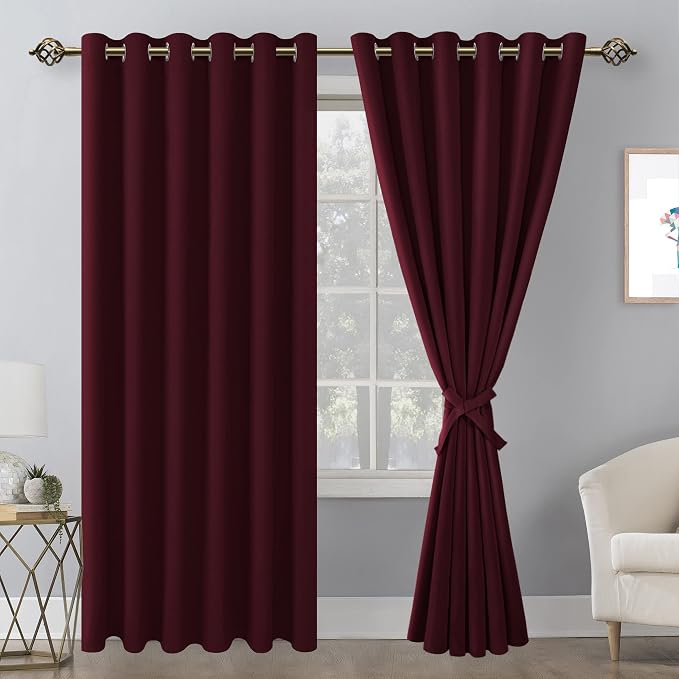 Grommet Blackout Curtains for Bedroom 70 x 84 Inch Burgundy 2 Panel | Thermal by Hiasan