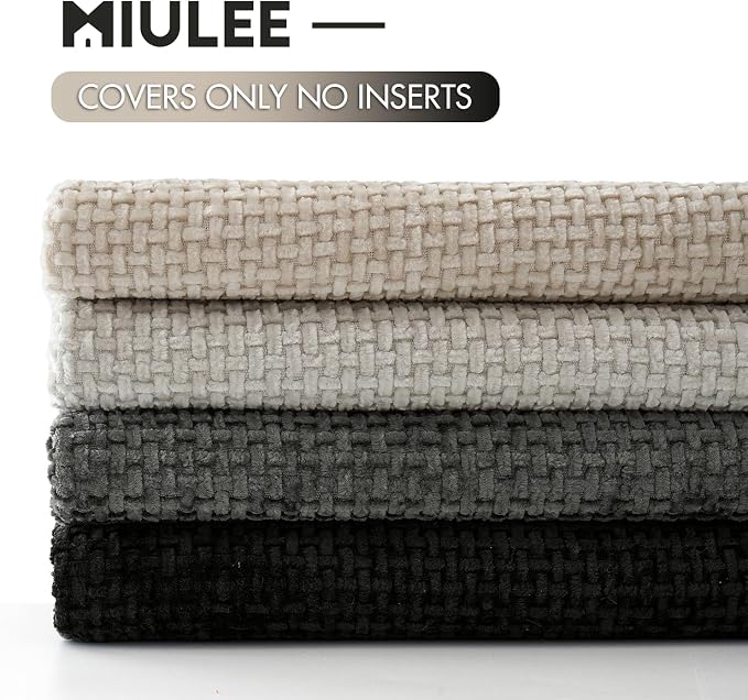 MIULEE Soft Decorative Chenille Pillow Covers Cream Grey 20x20 Pack of 4 | - Image 6