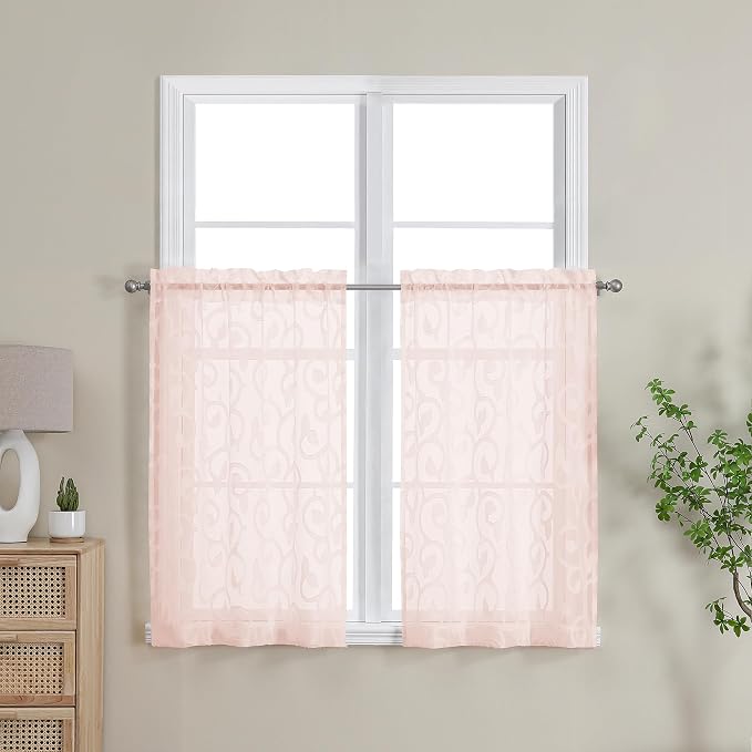 Furman Cafe Curtains 30 Inch Length 2 Panels Set, Elegant Geometric Jacquard by OWENIE