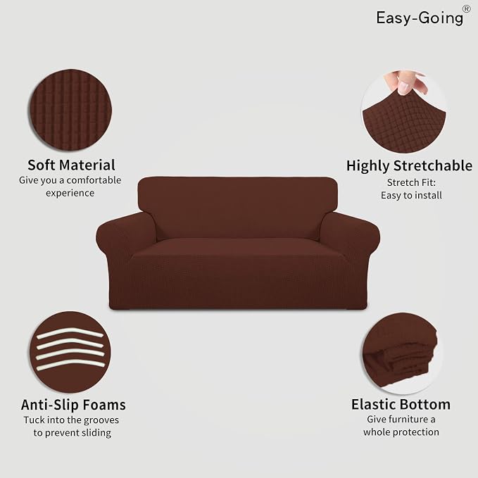 Easy-Going Stretch Oversized Loveseat Couch Covers Washable Coffee | 1-Piece - Image 3