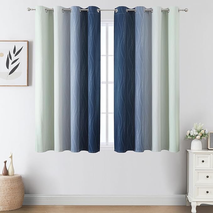 Sage Green and Navy Blue Ombre Blackout Curtains - Image 2