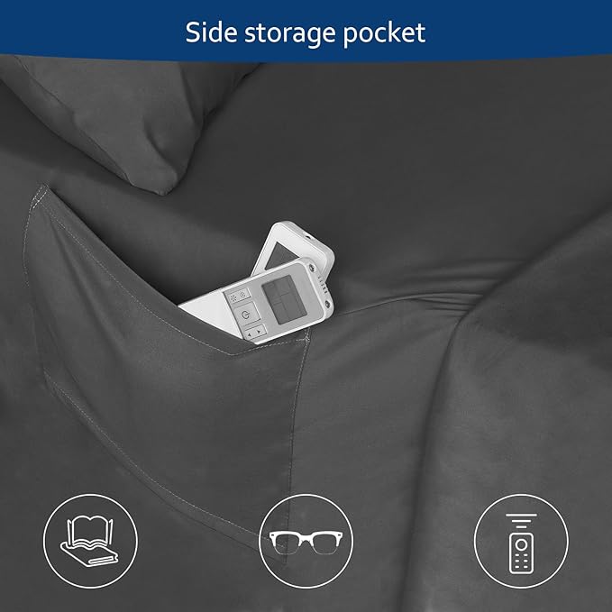 Moonsea Full Sheet Set for Extra Deep Pocket Air Mattress - Full Size Sheet Sets - Sheets with Pocket on Side - Easily Fits Extra Deep 16 in to 24 in Pillow Top Air Mattress (Black)
