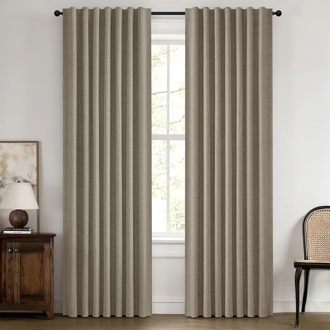 MIULEE 100% Blackout Linen Curtains 42 x 72 Inch Faux Linen 2 Panels | Thermal by MIULEE
