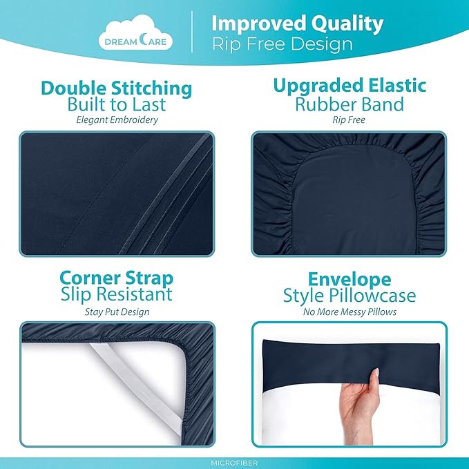 DREAMCARE King Size Sheets Set – 6 pcs Cooling Bed Sheets – up to 15” Deep Pocket King Sheet Set – 2500 Supreme Collection – Extra Soft 100% Brushed Microfiber Hotel Luxury with Side Pocket – N Blue
