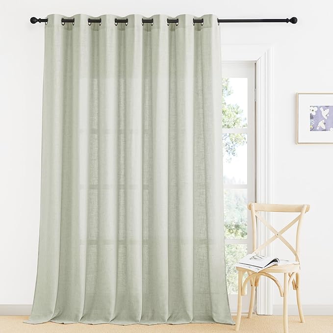 RYB HOME Green Linen Blend Curtains for Kitchen Laundry Room Nursery, Semi Transparent Sun Protection Privacy Soft Farmhouse Sheer Drapes for Kids Room, Sage Green, W 60 x L 108, 1 Pc