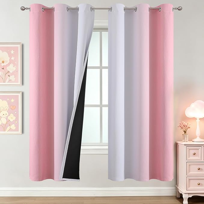 Pink and Greyish White Ombre Blackout Curtains by ESTELARTEXTILER