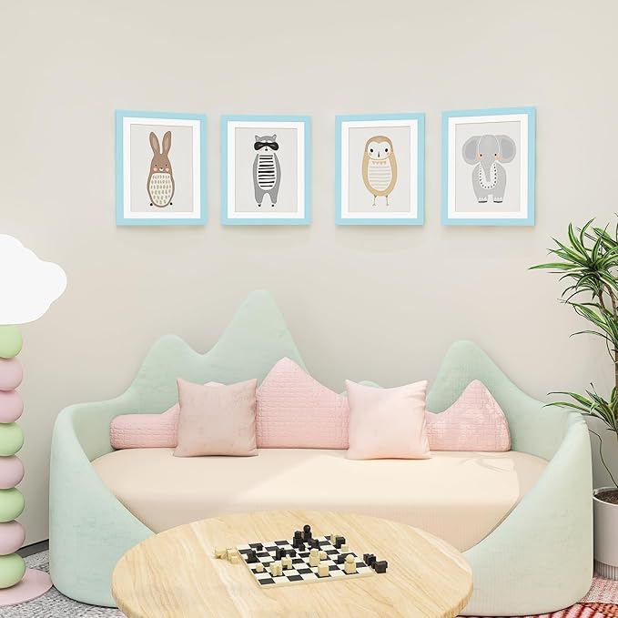 KINLINK 10x12.5 Kids Art Frames Set of 2, Solid Wood Kids Artwork Frames Changeable with Acrylic Front Opening Holds 150 Pictures, Art Frame for Kids Artwork with Mat or without Mat, Light Blue