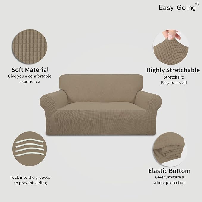 Easy-Going Stretch Loveseat Couch Covers Washable Natural | 1-Piece Loveseat - Image 4