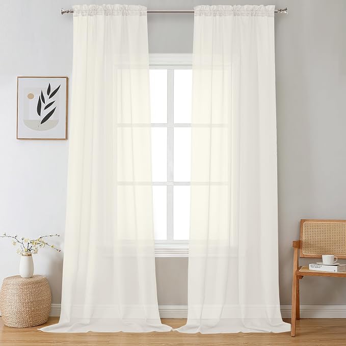 2 Pack Ivory Sheer Curtain Panels by OVZME