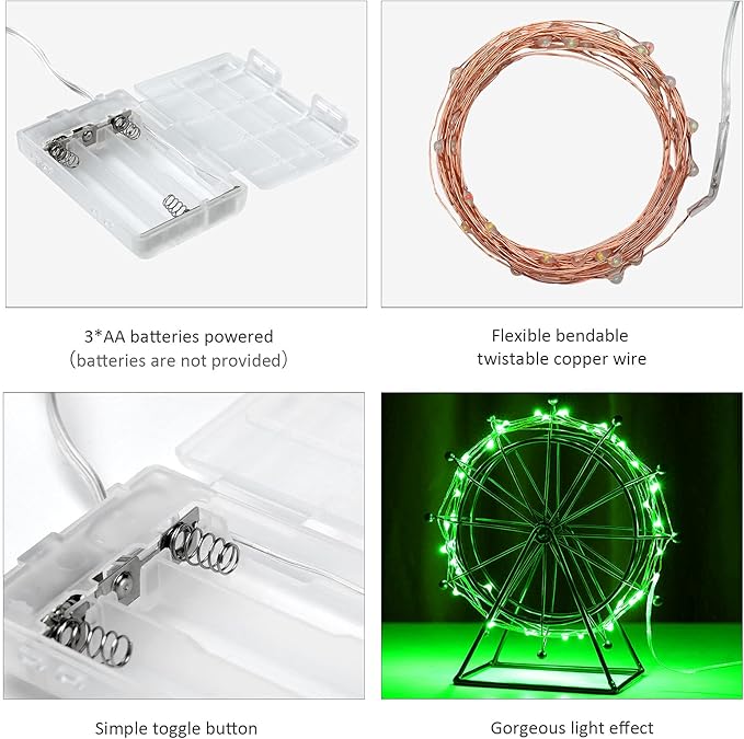 Mikasol Fairy Lights Battery Operated, 4 Pack Mini 3*AAA Battery Powered Copper Wire Led Starry String Lights Firefly Lights for Bedroom, Christmas, Parties, Decoration (5m/16ft Green)