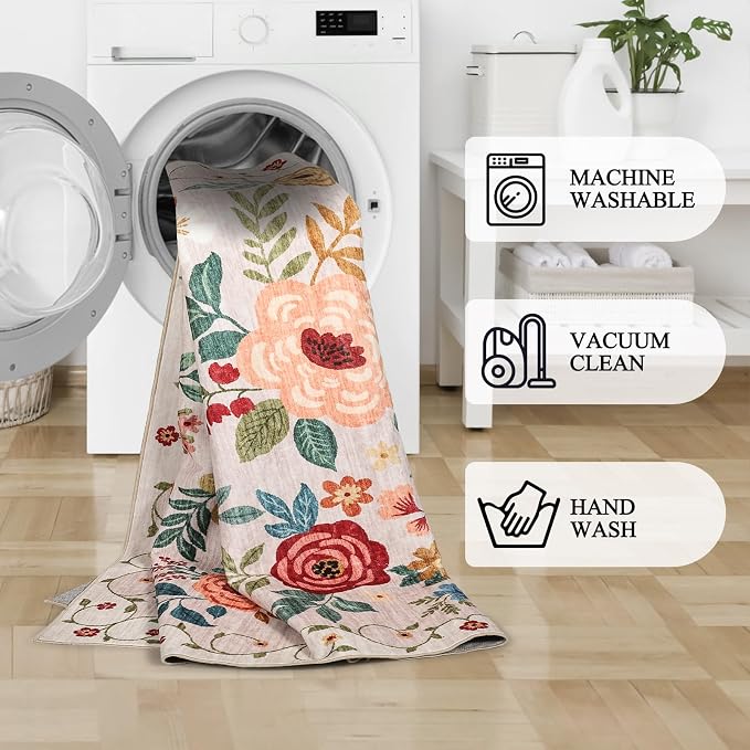 DUKINO 3x6 Runner Rug, Non Slip Floral Washable Rug - Image 5