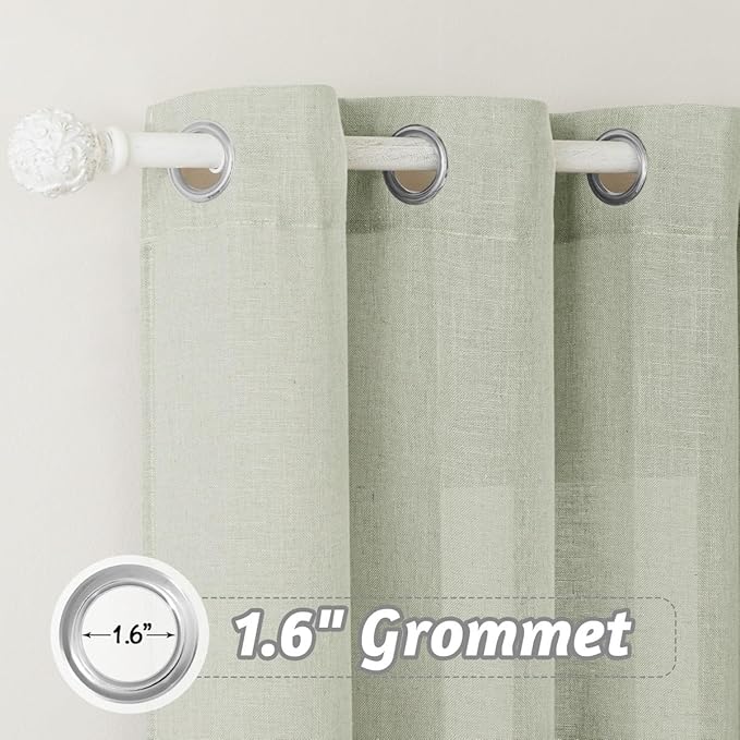 RYB HOME Vertical Linen Curtains Natural Texture - Airy Semi Sheer Drapes with Privacy Assured Modern Farmhouse Style for Living Room Dining Room Kitchen, W 100 inch x L 90 inch, Sage Green, 1 Pc